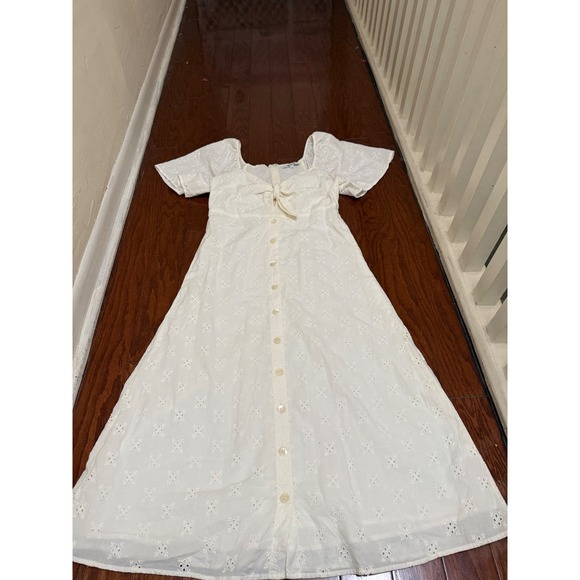 Madewell Dresses & Skirts - Madewell White Eyelet Tie-Front Button-Down Midi Dress Cottage Cotton 4